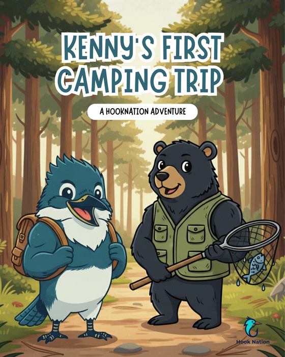 Kenny's First Camping Trip storybook cover — HookNation storybook and coloring book bundle